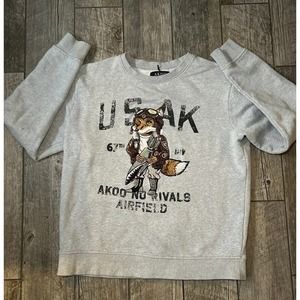 AKOO No Rivals Airfield Graphic Crewneck Sweatshirt Mens Size Large Grey Logo Em